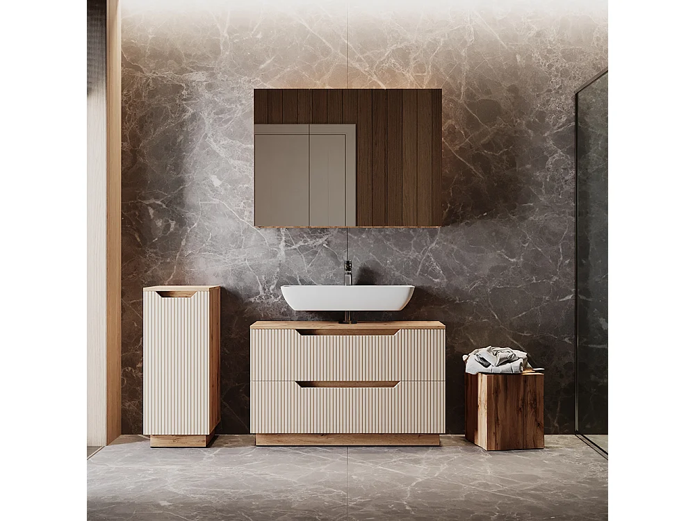 Badmöbel-Set eiche/kaschmir gestreift 99.4x32x62.5 lotta