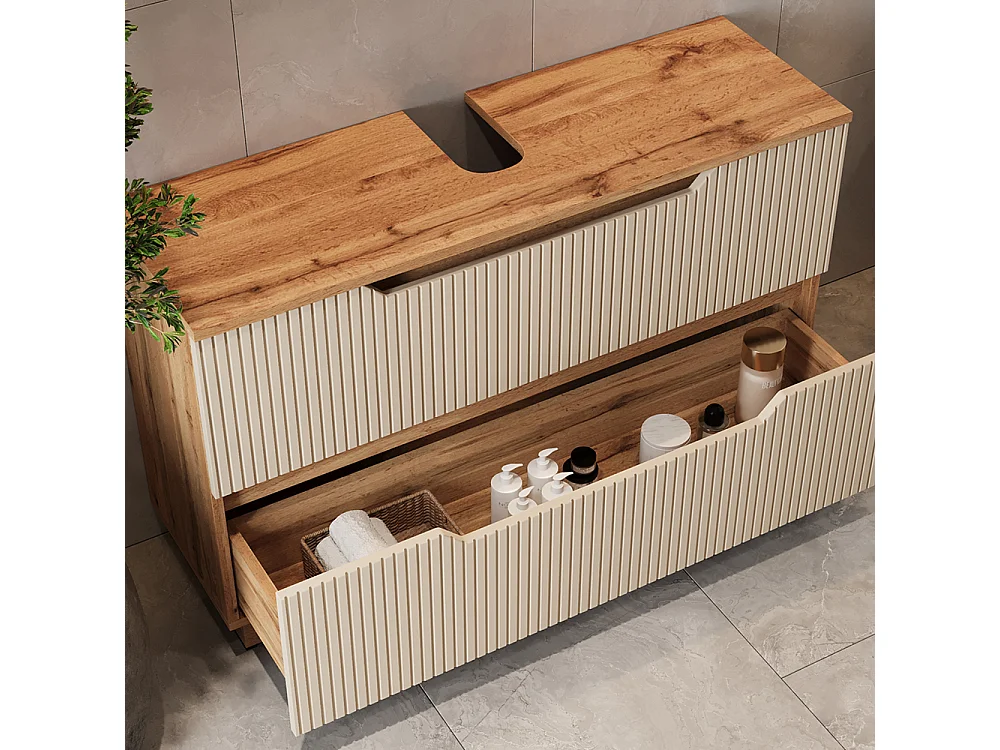 Badmöbel-Set eiche/kaschmir gestreift 99.4x32x62.5 lotta