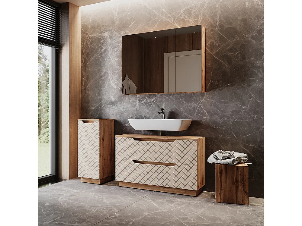 Badmöbel-Set eiche/kaschmir gestreift 99.4x32x62.5 lotta