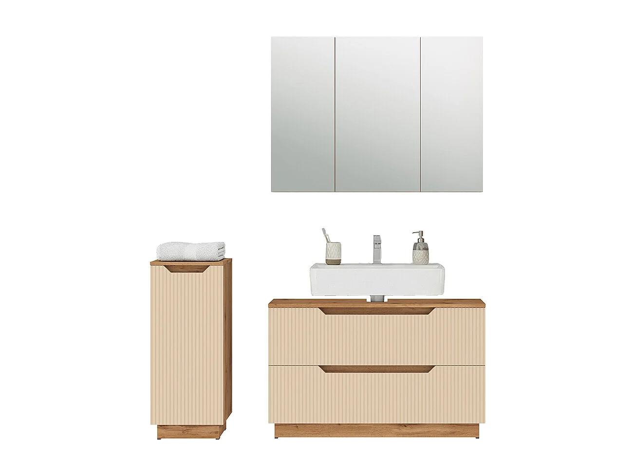 Badmöbel-Set eiche/kaschmir gestreift 99.4x32x62.5 lotta