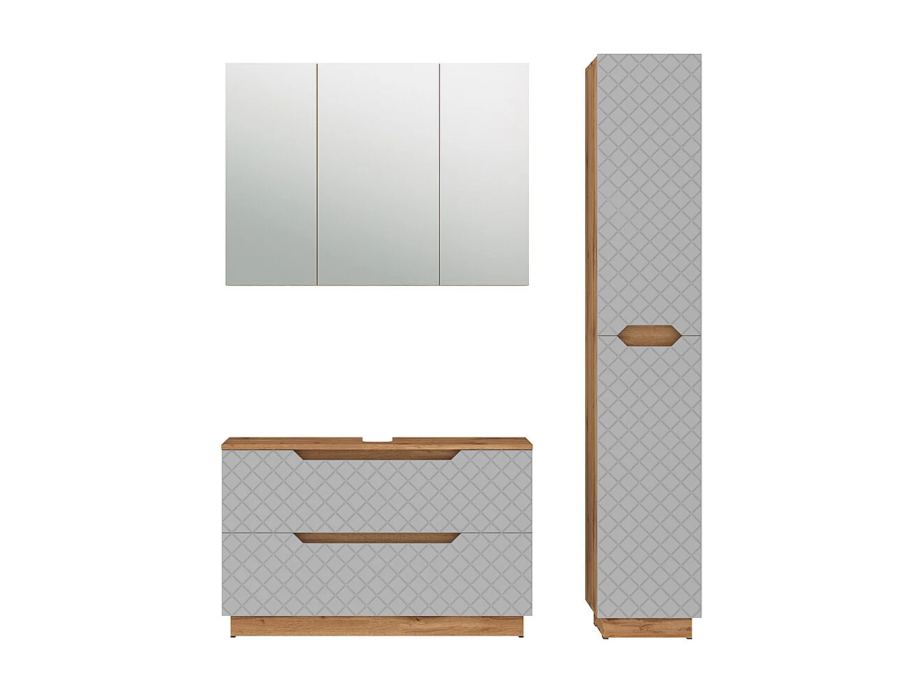 Badmöbel-Set eiche/grau mit kachelstruktur 99.4x32x62.5 lotta