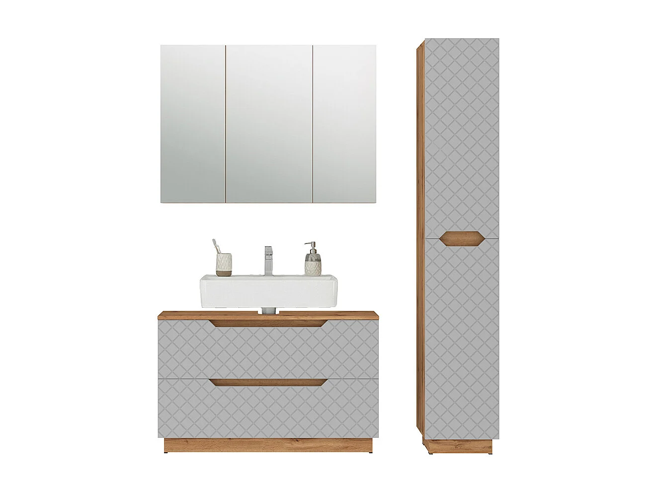 Badmöbel-Set eiche/grau mit kachelstruktur 99.4x32x62.5 lotta