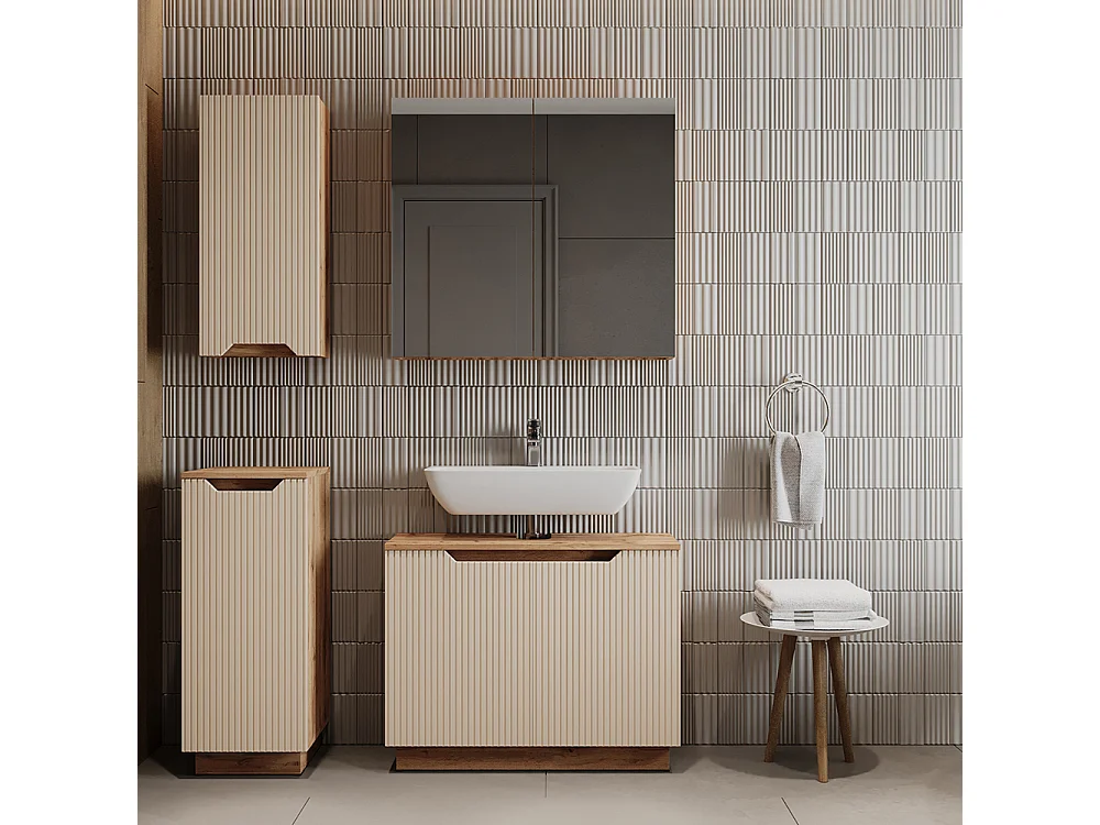 Set di mobili da bagno rovere/cashmere a righe 79.6x32x62.1 lotta
