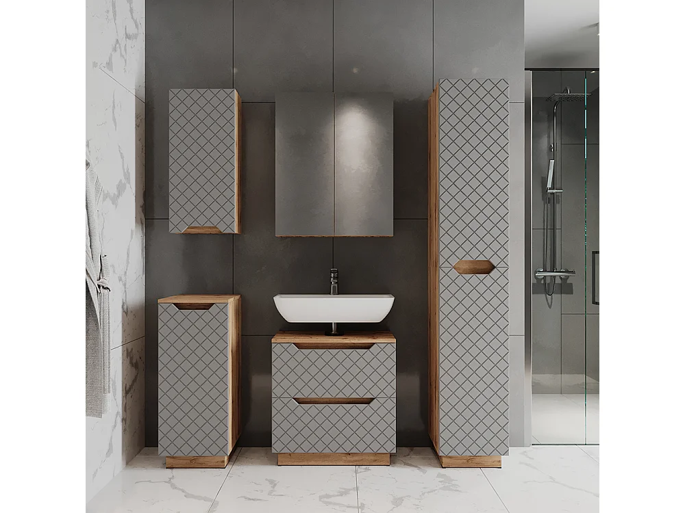 Badkamermeubelset eiken/grijs met tegelstructuur 59.8x32x62.5 lotta
