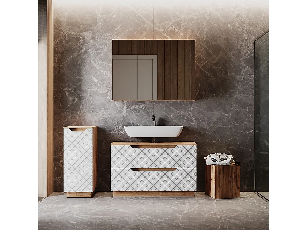Set di mobili da bagno rovere/bianco con struttura in piastrelle 99.4x32x62.5 lotta