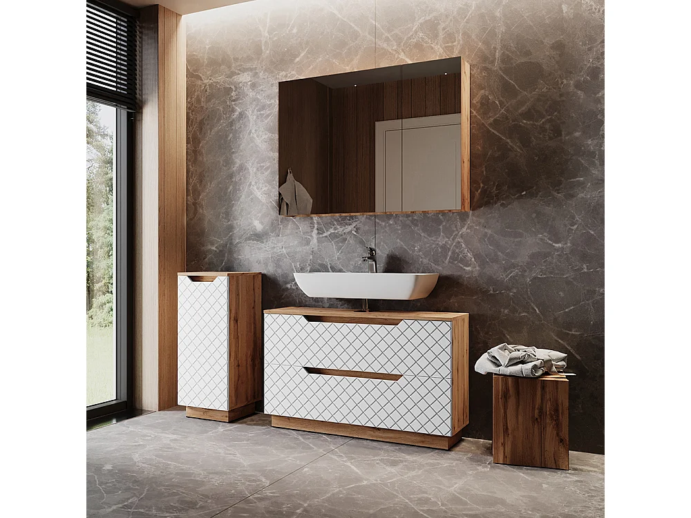 Set di mobili da bagno rovere/bianco con struttura in piastrelle 99.4x32x62.5 lotta