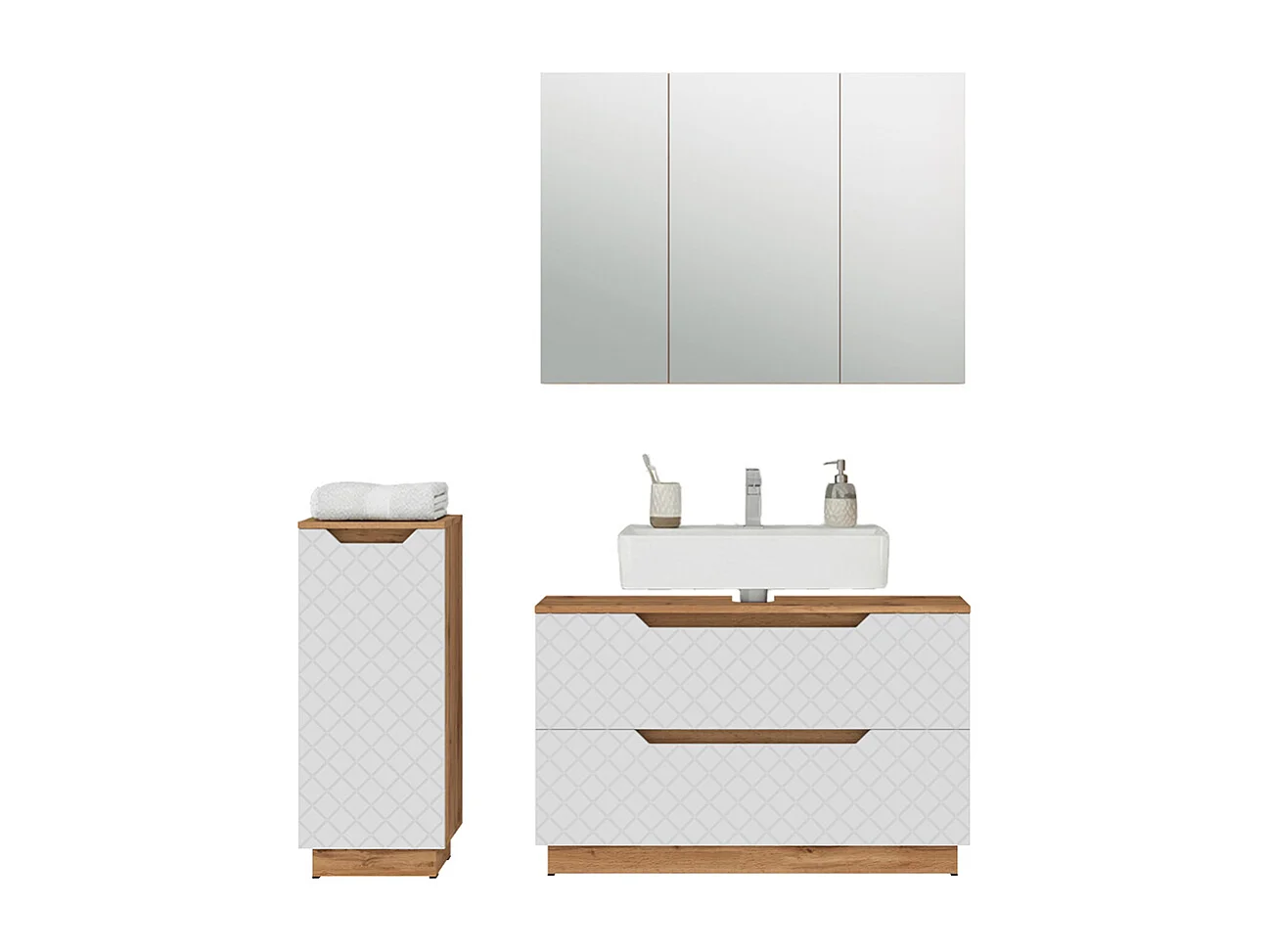 Set di mobili da bagno rovere/bianco con struttura in piastrelle 99.4x32x62.5 lotta