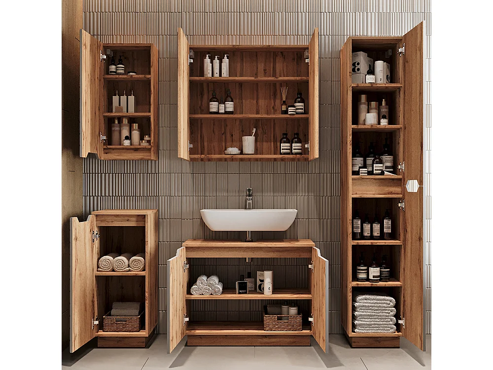 Set di mobili da bagno rovere/grigio a righe 79.6x32x62.1 lotta