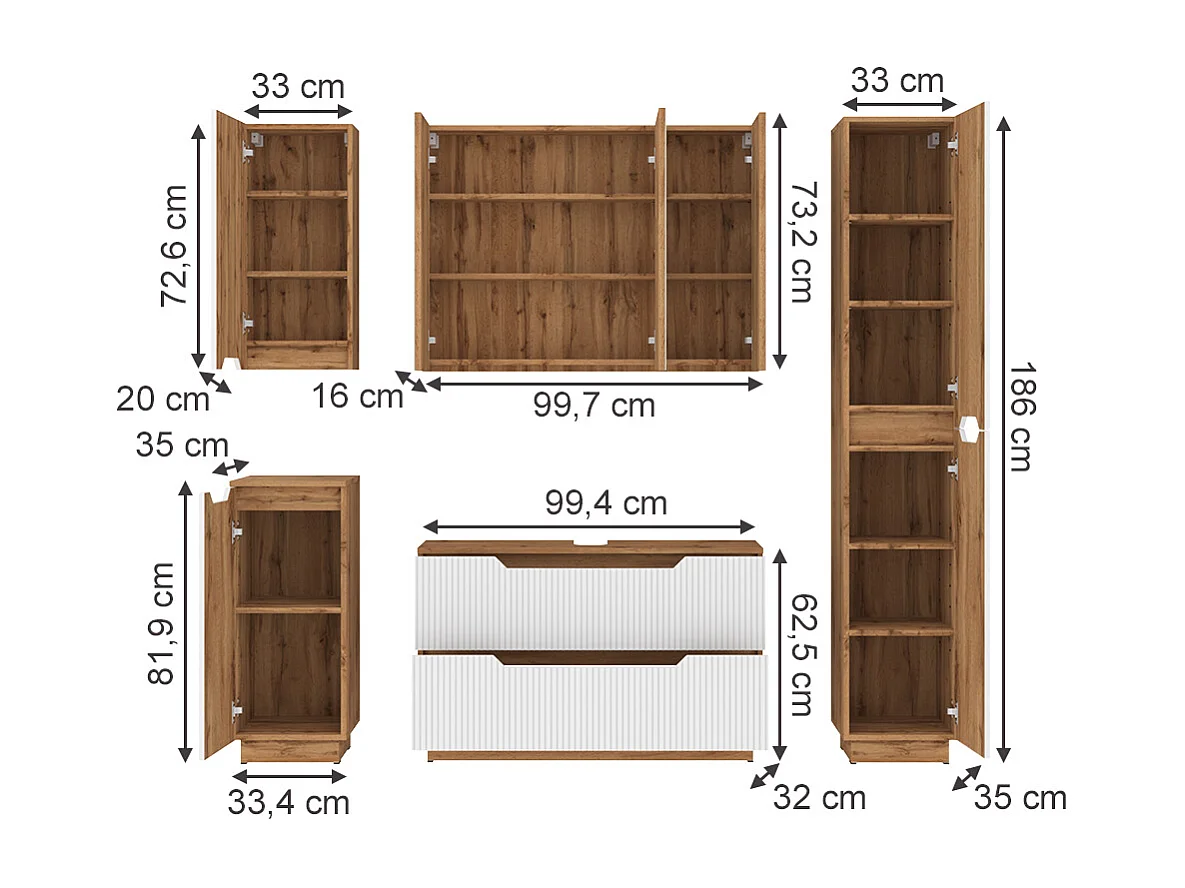 Badkamermeubelset eiken/wit gestreept 99.4x32x62.5 lotta