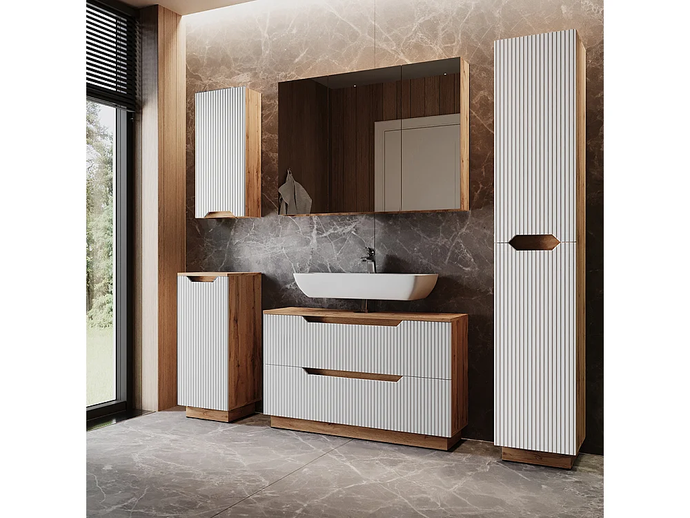 Badkamermeubelset eiken/wit gestreept 99.4x32x62.5 lotta