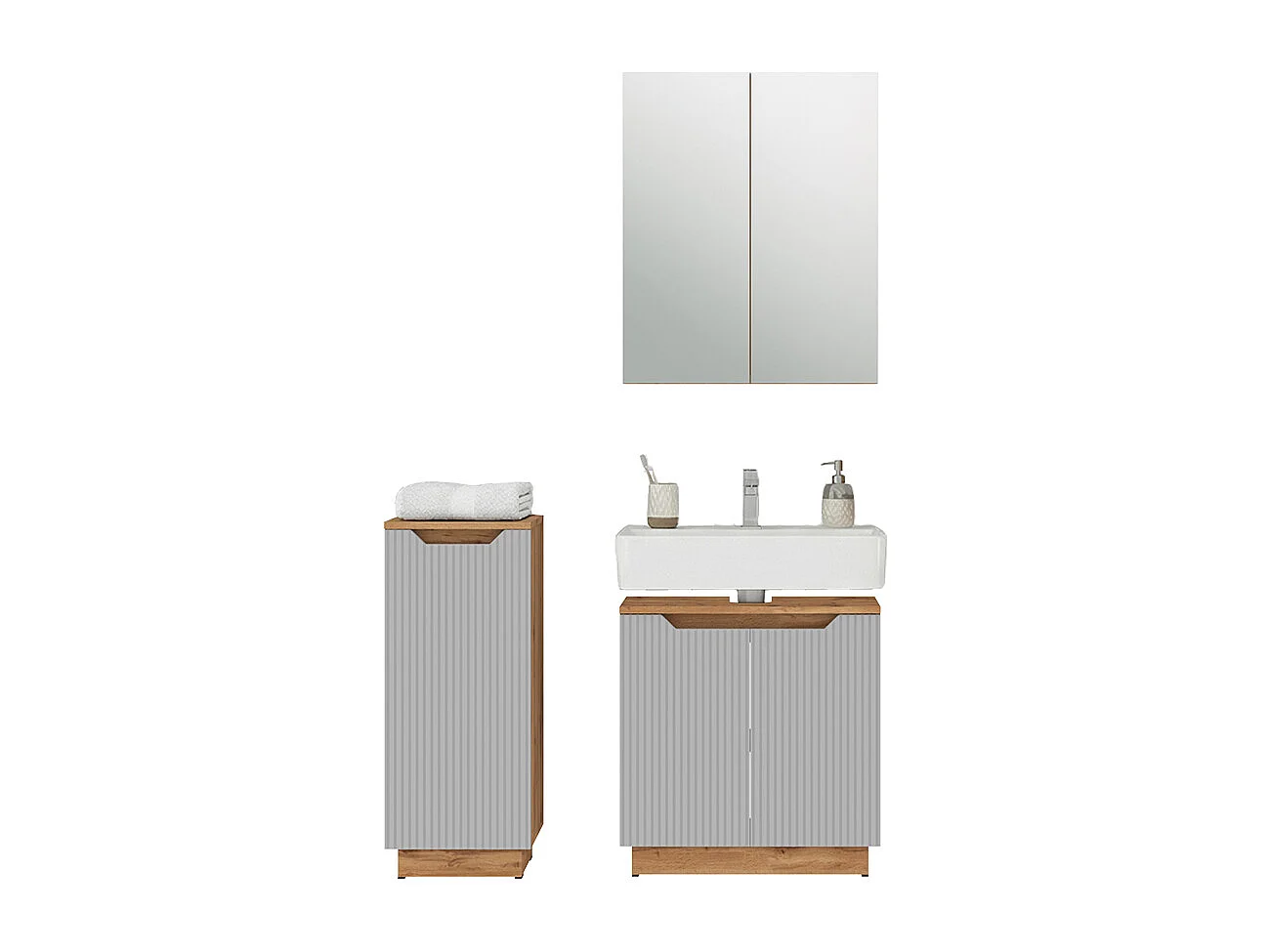 Badmöbel-Set eiche/grau gestreift 59.8x32x62.1 lotta