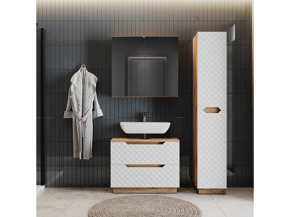 Badkamermeubelset eiken/wit met tegelstructuur 79.6x32x62.5 lotta