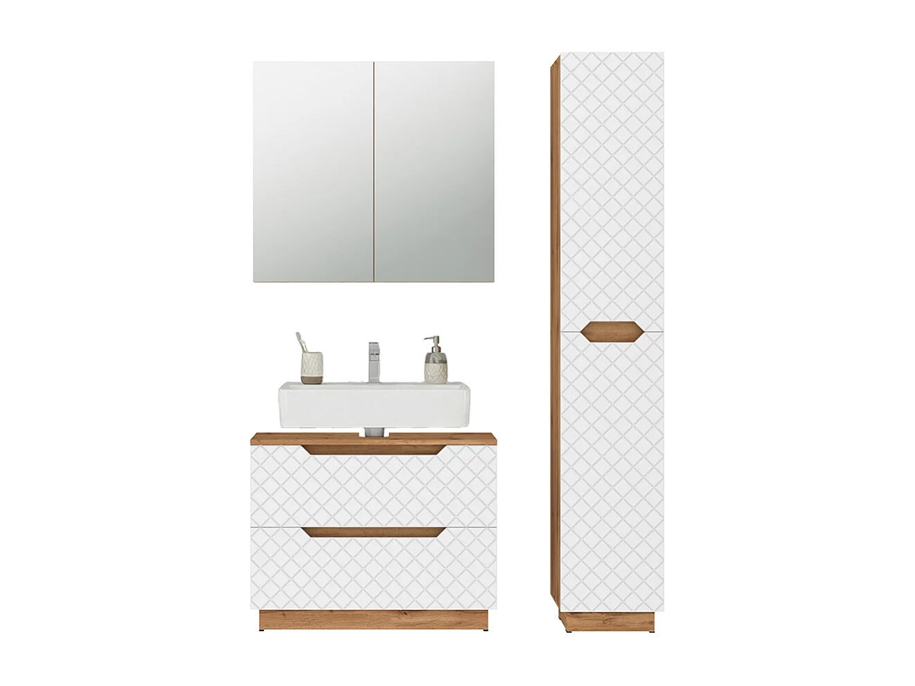 Badkamermeubelset eiken/wit met tegelstructuur 79.6x32x62.5 lotta