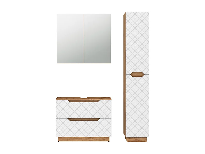 Badkamermeubelset eiken/wit met tegelstructuur 79.6x32x62.5 lotta