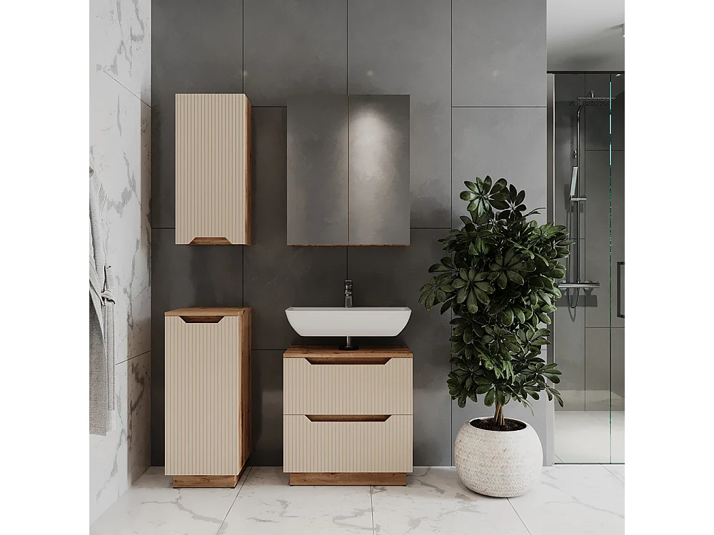 Badmöbel-Set eiche/kaschmir gestreift 59.8x32x62.5 lotta