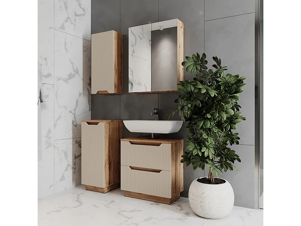 Badmöbel-Set eiche/kaschmir gestreift 59.8x32x62.5 lotta