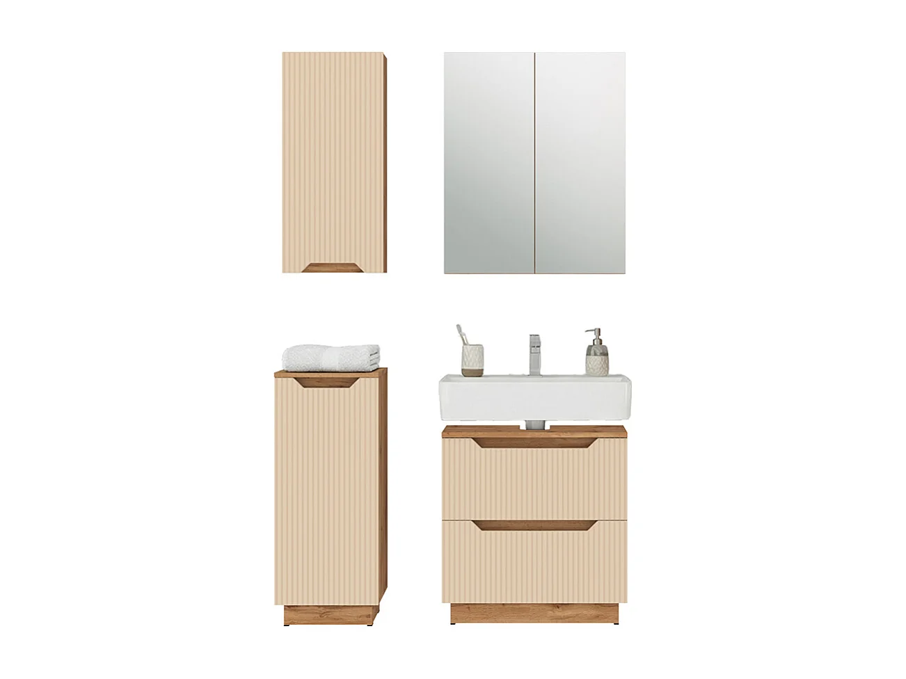 Badmöbel-Set eiche/kaschmir gestreift 59.8x32x62.5 lotta