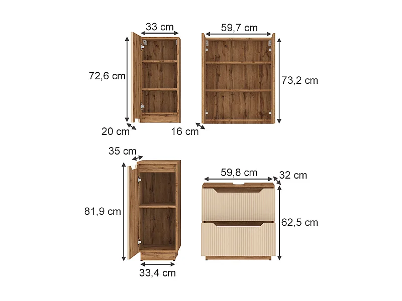 Badmöbel-Set eiche/kaschmir gestreift 59.8x32x62.5 lotta