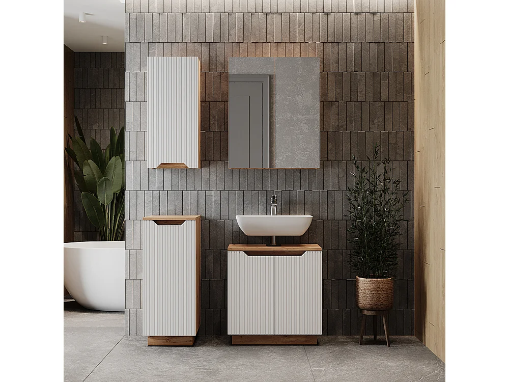 Meubles bain chêne/blanc rayé 59.8x32x62.1 lotta