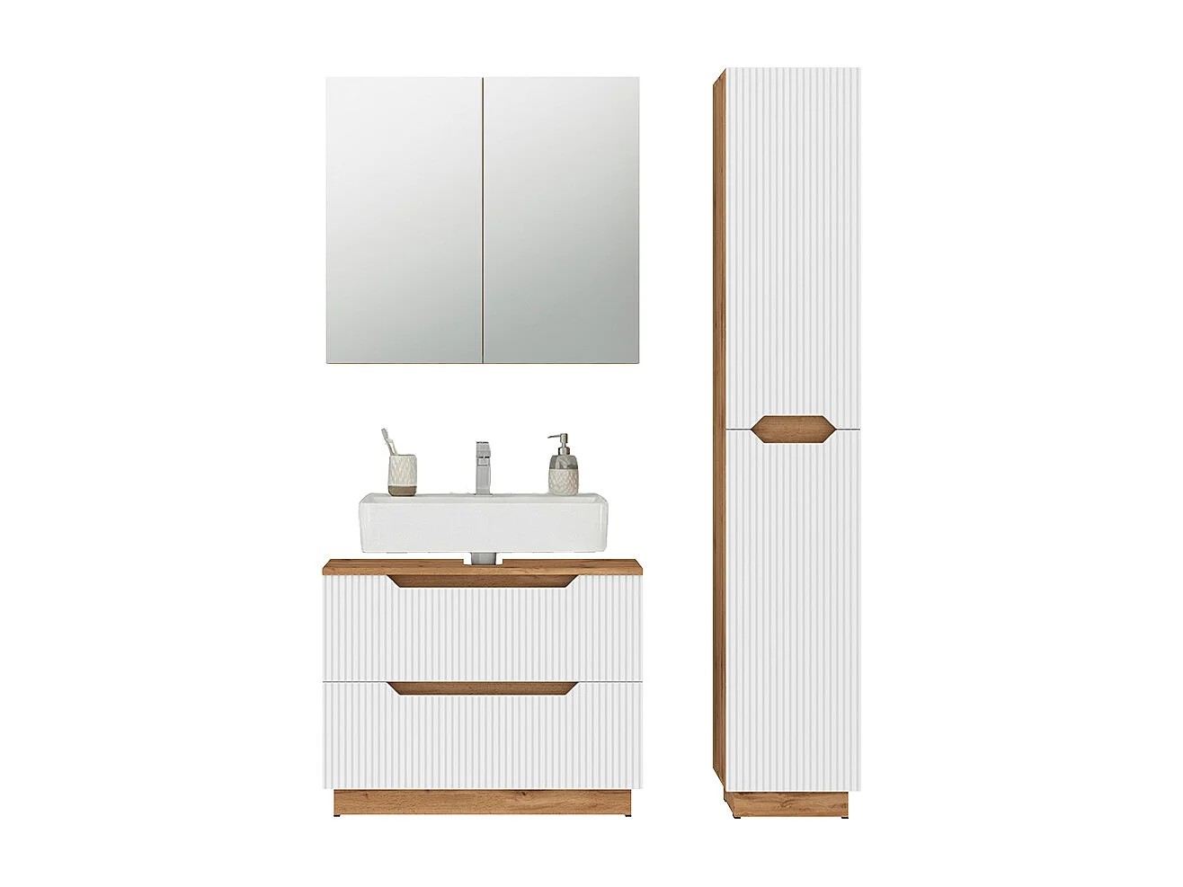 Badkamermeubelset eiken/wit gestreept 79.6x32x62.5 lotta