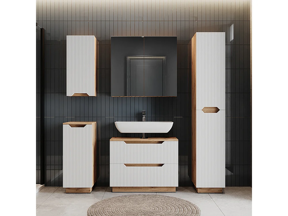 Badkamermeubelset eiken/wit gestreept 79.6x32x62.5 lotta