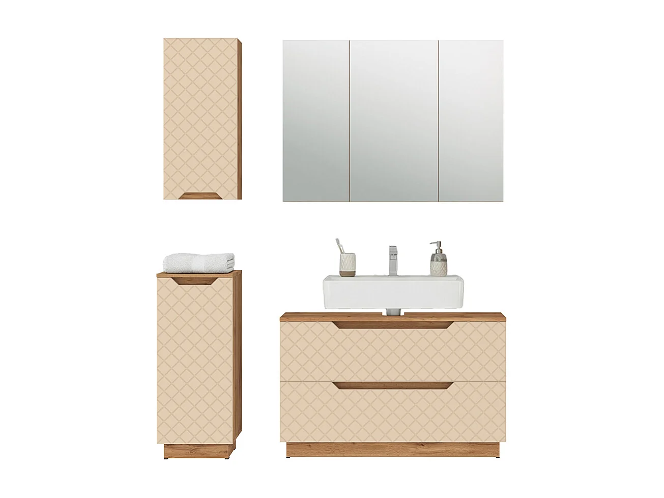 Badmöbel-Set eiche/kaschmir mit kachelstruktur 99.4x32x62.5 lotta