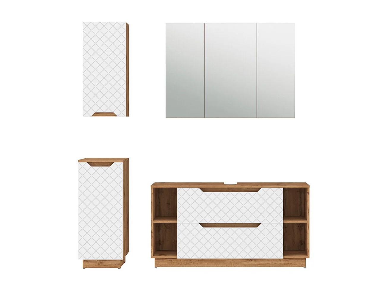 Meubles bain chêne/blanc avec structure en carreaux 119.2x35x62.5 lotta