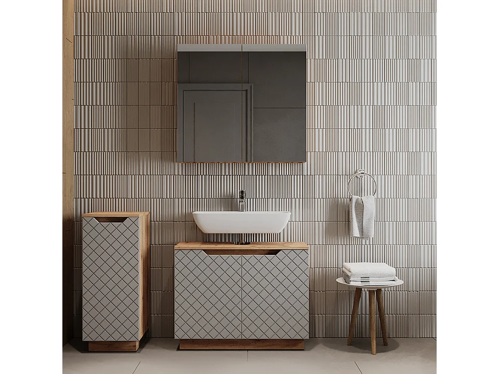 Set di mobili da bagno rovere/grigio con struttura in piastrelle 79.6x32x62.1 lotta