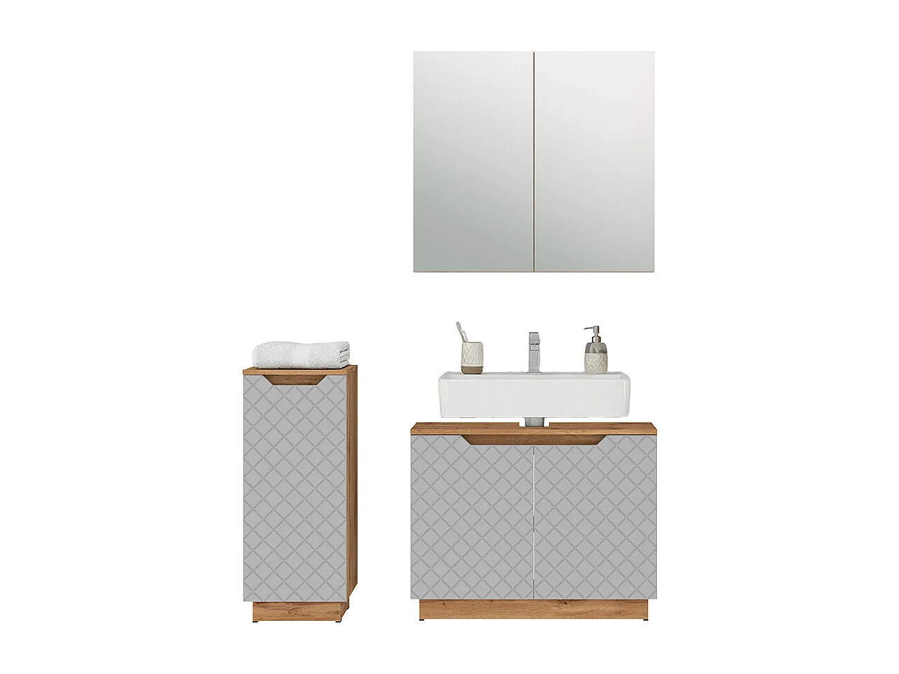 Set di mobili da bagno rovere/grigio con struttura in piastrelle 79.6x32x62.1 lotta