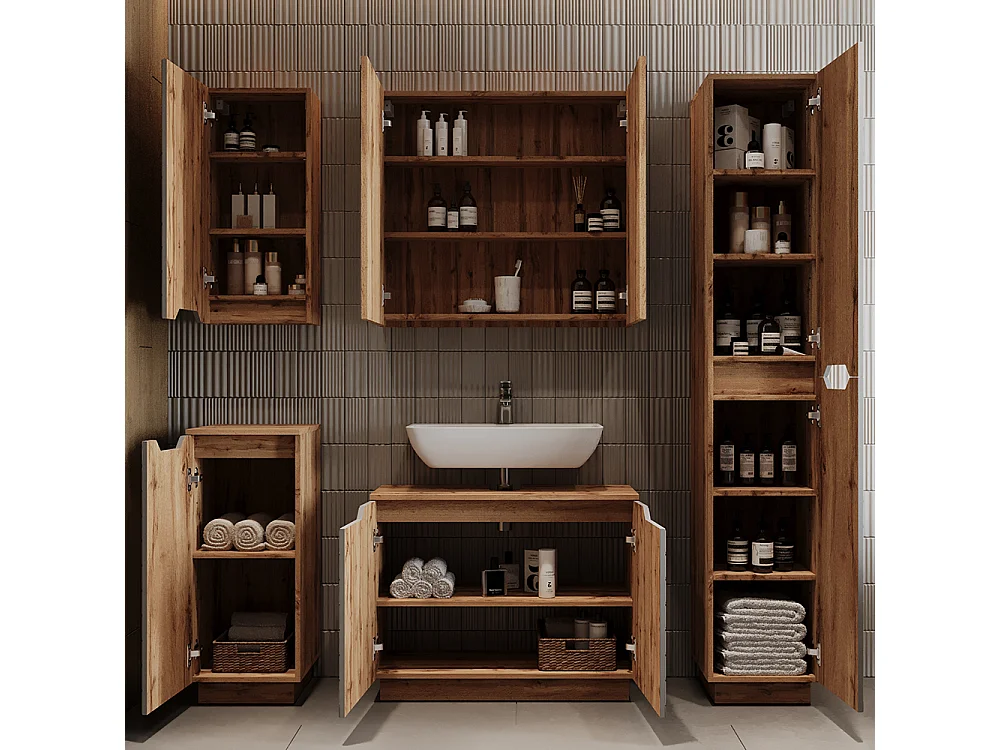 Set di mobili da bagno rovere/grigio con struttura in piastrelle 79.6x32x62.1 lotta