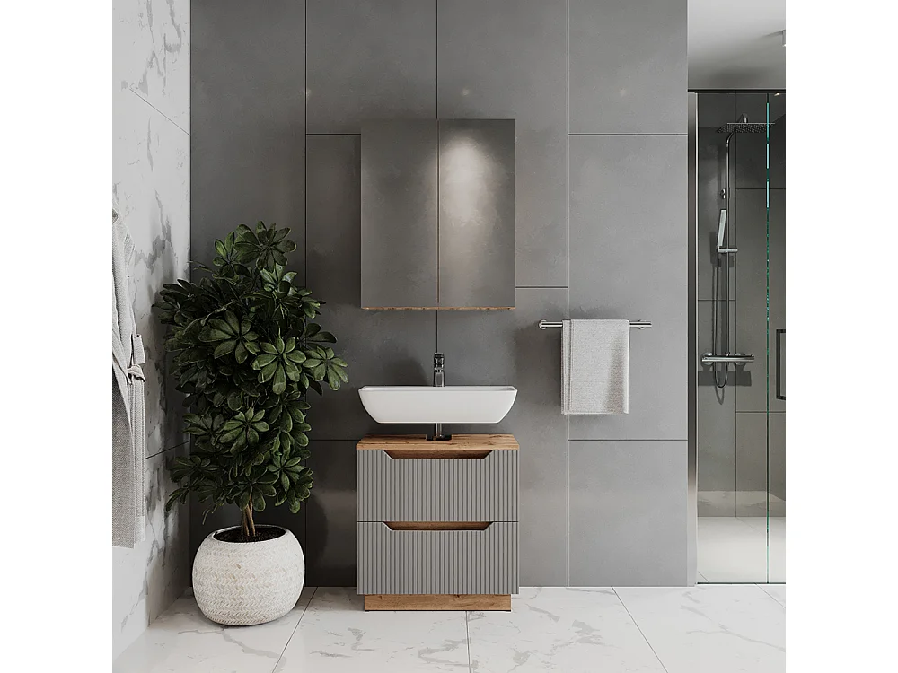 Meubles bain chêne/gris rayé 59.8x32x62.5 lotta