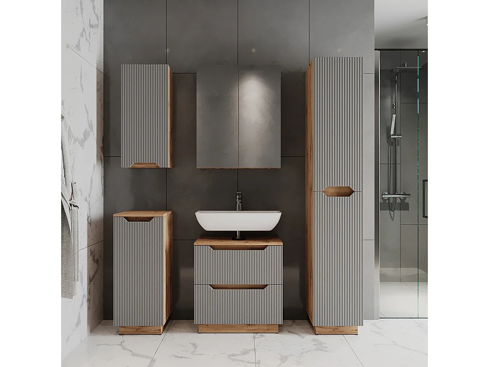 Meubles bain chêne/gris rayé 59.8x32x62.5 lotta