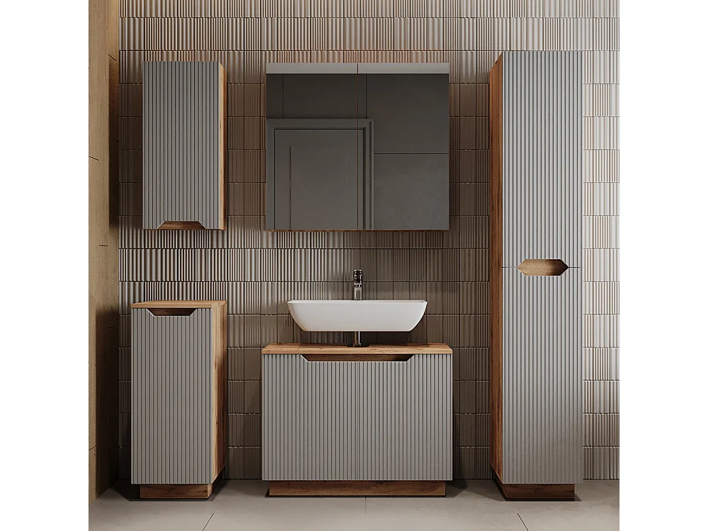 Badmöbel-Set eiche/grau gestreift 79.6x32x62.1 lotta