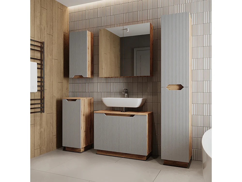 Badmöbel-Set eiche/grau gestreift 79.6x32x62.1 lotta