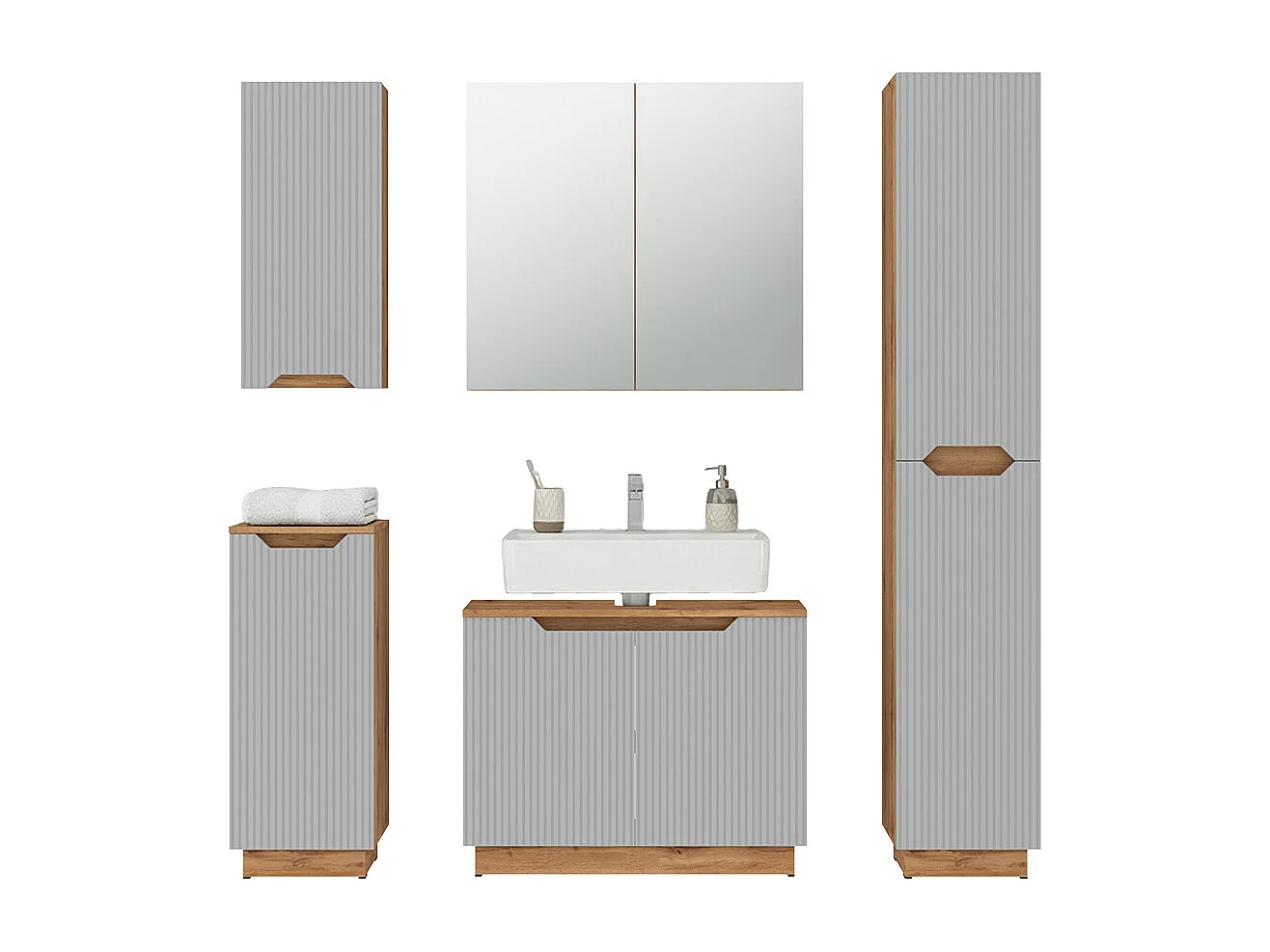 Badmöbel-Set eiche/grau gestreift 79.6x32x62.1 lotta