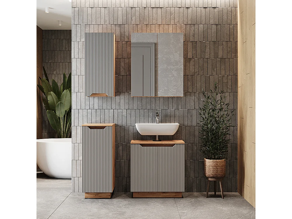 Zestaw mebli łazienkowych dąb/szary w paski 59.8x32x62.1 lotta