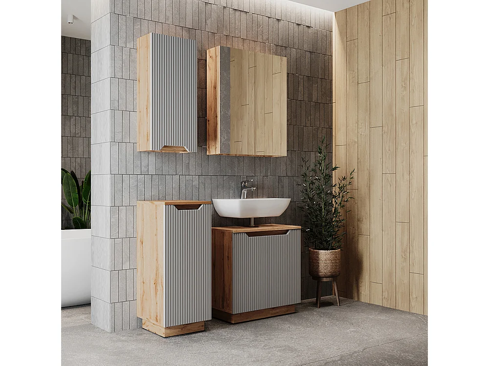 Zestaw mebli łazienkowych dąb/szary w paski 59.8x32x62.1 lotta