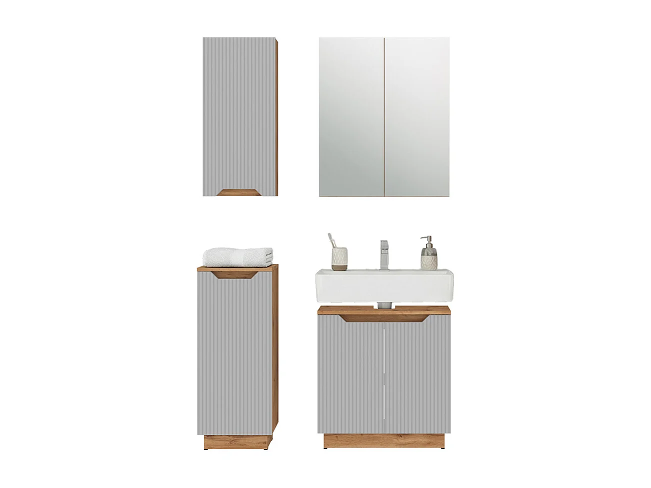 Zestaw mebli łazienkowych dąb/szary w paski 59.8x32x62.1 lotta