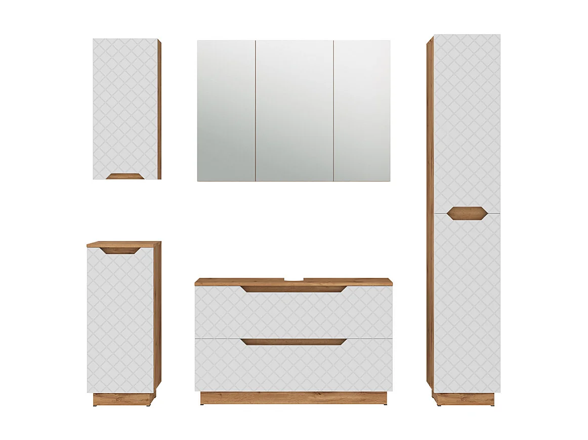 Badkamermeubelset eiken/wit met tegelstructuur 99.4x32x62.5 lotta