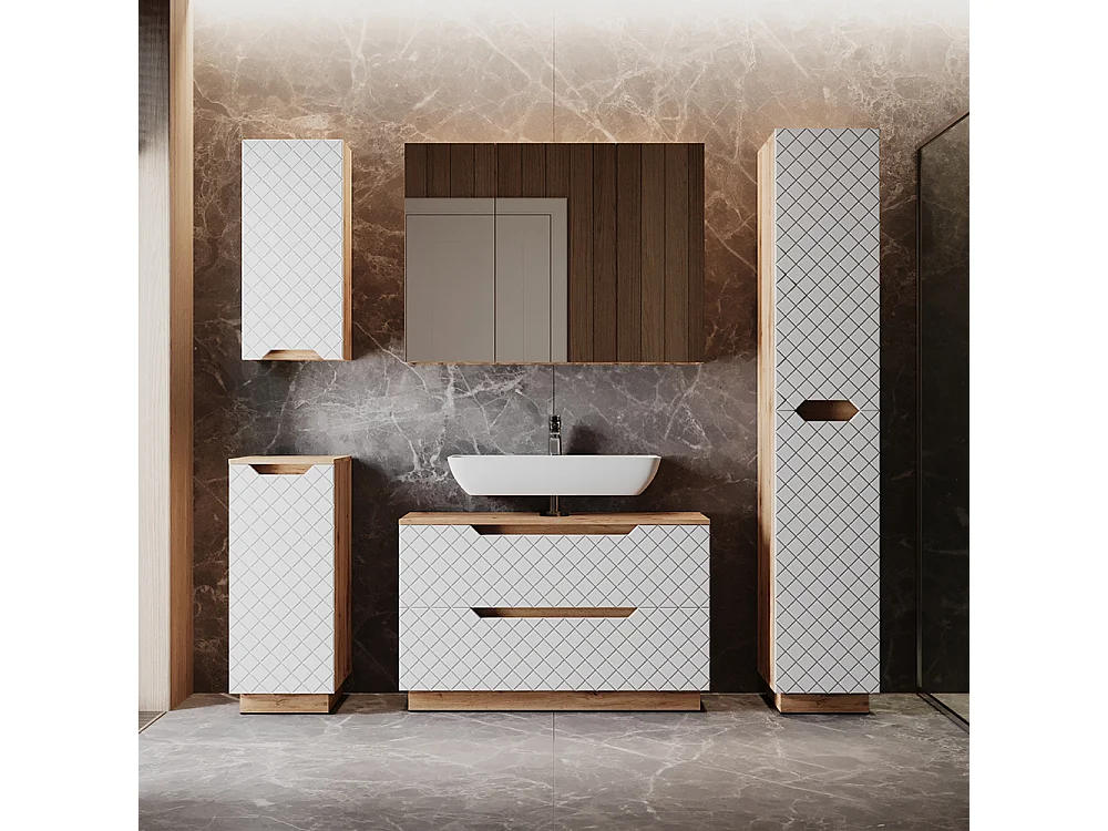 Bathroom furniture set oak/white with tile structure 99.4x32x62.5 lotta