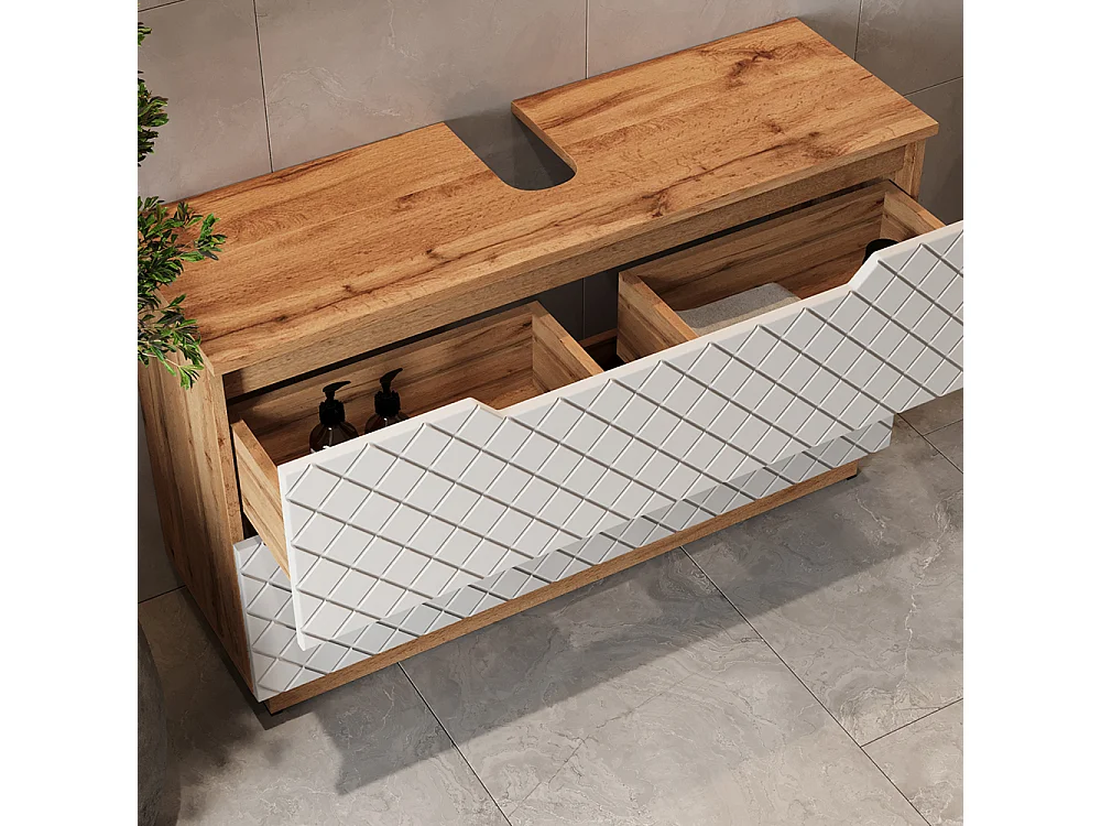 Bathroom furniture set oak/white with tile structure 99.4x32x62.5 lotta