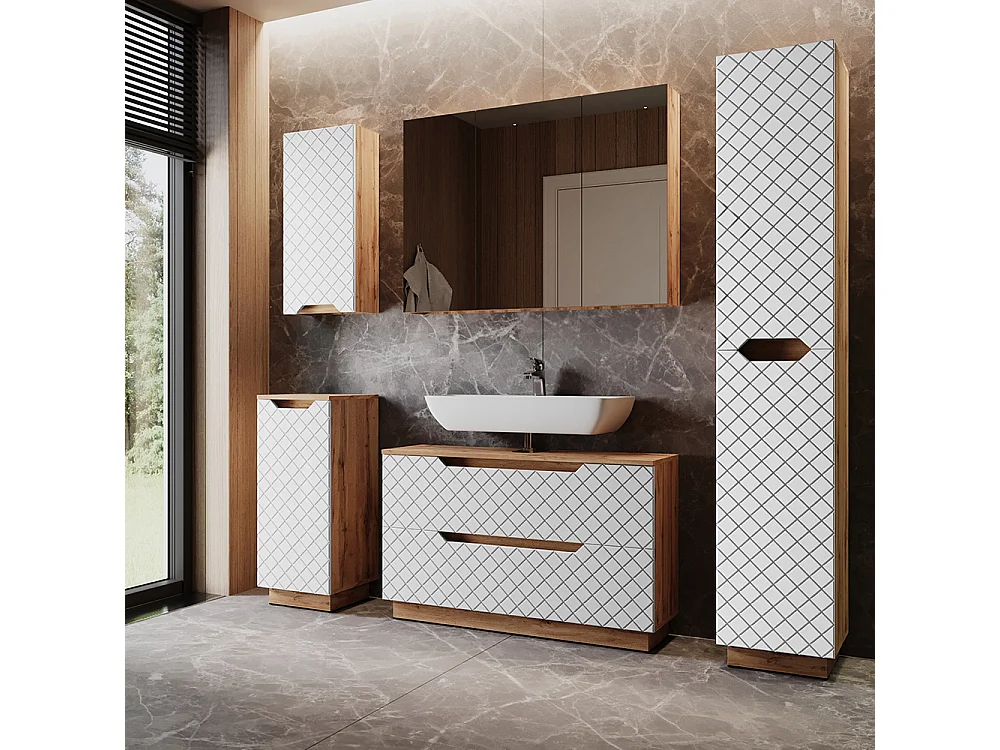Bathroom furniture set oak/white with tile structure 99.4x32x62.5 lotta