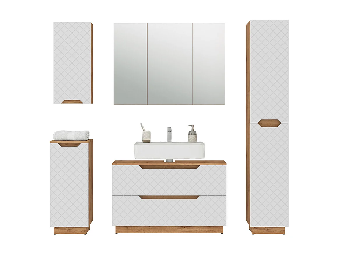Bathroom furniture set oak/white with tile structure 99.4x32x62.5 lotta