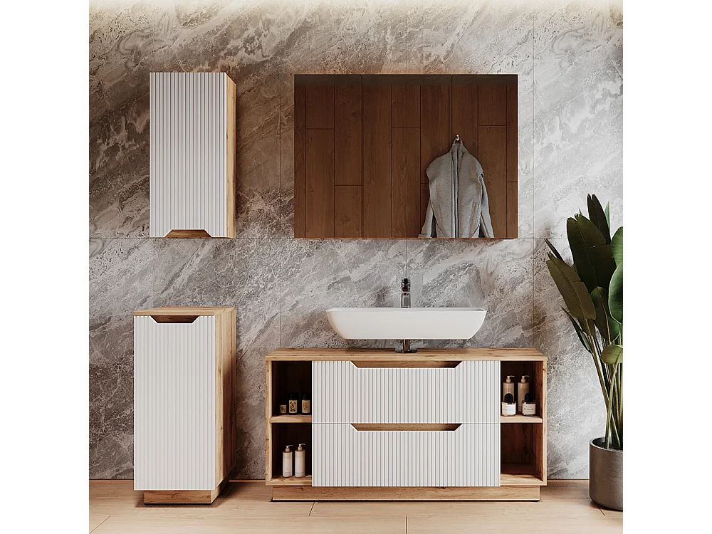 Badmöbel-Set eiche/weiß gestreift 119.2x35x62.5 lotta