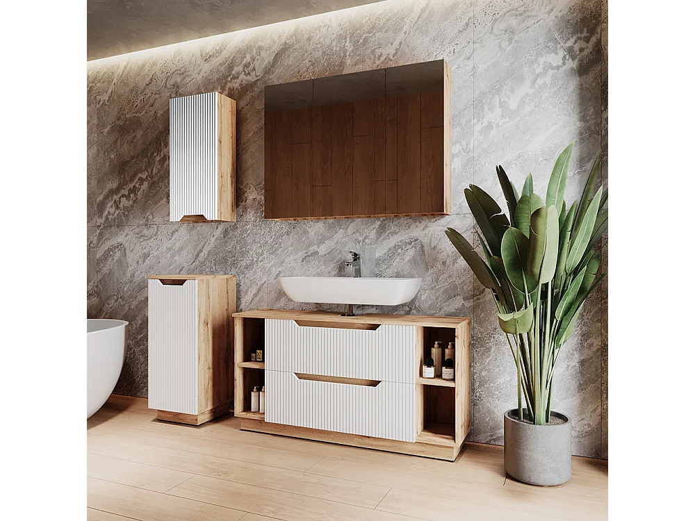 Badmöbel-Set eiche/weiß gestreift 119.2x35x62.5 lotta