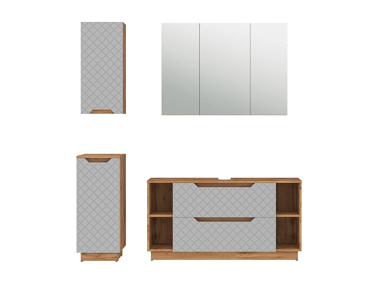 Meubles bain chêne/gris avec structure en carreaux 119.2x35x62.5 lotta