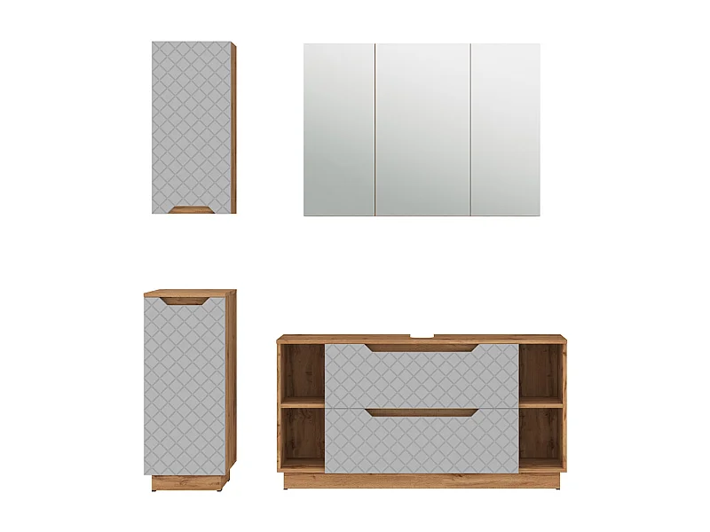 Meubles bain chêne/gris avec structure en carreaux 119.2x35x62.5 lotta