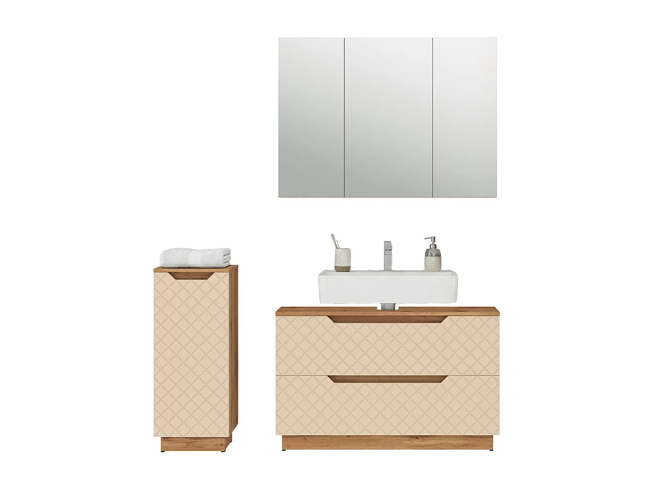 Badmöbel-Set eiche/kaschmir mit kachelstruktur 99.4x32x62.5 lotta