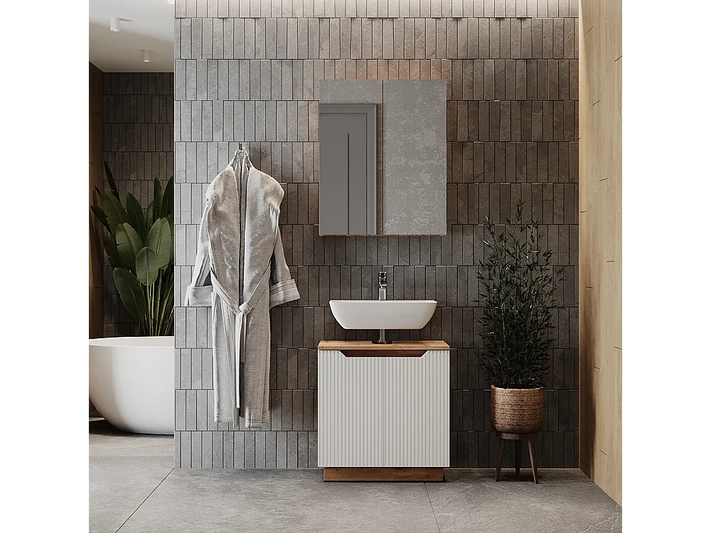 Meubles bain chêne/blanc rayé 59.8x32x62.1 lotta