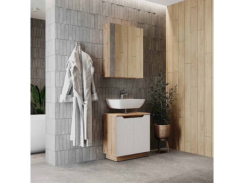 Meubles bain chêne/blanc rayé 59.8x32x62.1 lotta